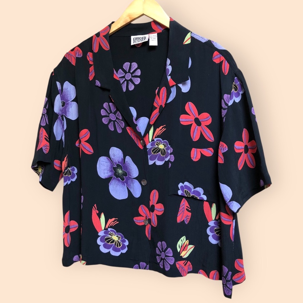 Vintage 90s Y2K Chico’s Design Retro Flower Patterned Casual Shirt Women 3 (XL) - Picture 4 of 8